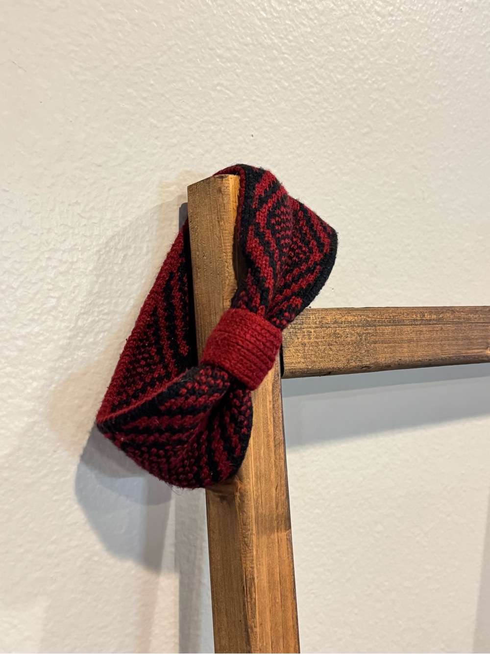 Red and Black Knitted Bow Headband - Women's Hair Accessory
